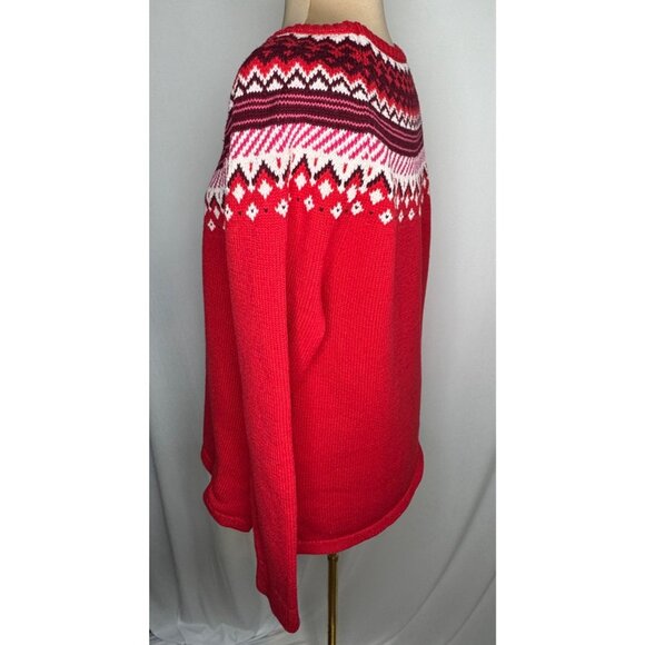 Lands End Womens Fair Isle Knit Sweater Red Nordic Pattern L 14-16 - Picture 4 of 9